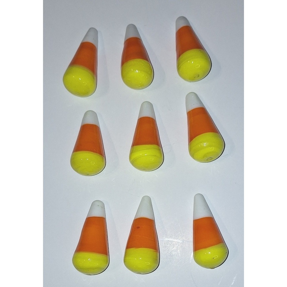 9 Piece Hand Blown Art Glass Candy Corn Fall Autumn Halloween Decor Figurines